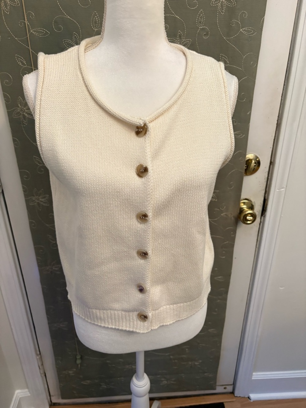 Magaschoni Cream Knit Button-Front Vest
